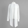 Detailed view of long scarf tie neckline on white semi-sheer chiffon blouse shirt - S / White