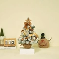 Mini sapin de Noël de table floqué avec nœuds dorés, ornements et pommes de pin - 45cm Or Avec Lumières LED