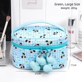 Light blue plaid cosmetic bag with puppy print, double zippers and ribbon detail - Blue Large