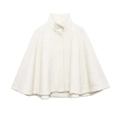 Elegante mantella bianca da donna con collo alto e design minimalista in misto lana linea ad A - XS / Avorio