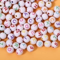 Round white acrylic alphabet beads with colorful letters for DIY jewelry making - 8mm White And Colored Letters (100 Pieces)