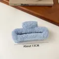 Large light blue plush shark claw hair clip for thick hair, 13cm winter hair accessory - Blue Square Plush Hair Claw 13cm