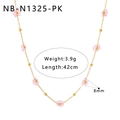 Handmade beaded flower necklace with pink petals and gold chain for women 42cm - Pink Flower Beaded Necklace (NB-N1325-PK)