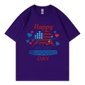 Purple Independence Day T-shirt with heart-shaped flag print and July 4th text - XS / Purple 4th July Heart Style