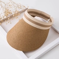 Visiera parasole in paglia marrone con dettaglio fascia elastica a righe beige - Stile di base / Cachi