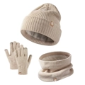 Winter 3-piece set for kids with fleece-lined beanie, scarf, and gloves in beige - Khaki