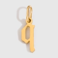 Lowercase letter q pendant in gold plating with gothic style font for DIY jewelry - Letter Q / Gold