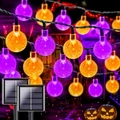 Solar powered orange and purple bubble ball string lights for Halloween decoration - 6.5-meter 30-lamp Eight-mode Solar Power Unit / [purple + Orange] Bubble Ball 1.8cm