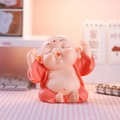 Cute yawning monk desk ornament in orange robes for creative home and office decor - Stretching Pose (Large Red)