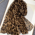 Fashionable leopard print voile scarf with lightweight semi-transparent fabric texture - Brown