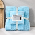 Sky blue 2-piece coral fleece towel set wrapped with elegant white ribbon and a gift tag - Towel + Bath Towel [Mesh Bag] / Light Blue Lattice