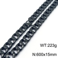 Detailaufnahme der 15 mm schwarzen Panzerkette aus Edelstahl mit Verschlusskonstruktion - Schwarz (KN282335-KJX)