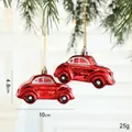 Red vintage car Christmas ornament with silver glitter details and gold hanging string - Red Car (Set of 2)