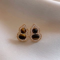 Golden gourd stud earrings featuring brown cat-eye stones and zircon halo setting - Tiger Eye Texture Gourd (35# Silver Needle-Gold-Brown)