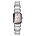 GEDI minimalist women's quartz watch with pink mother-of-pearl dial and silver faceted band - Silver Pink Mother of Pearl