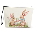 Blumen-Kosmetiktasche mit Osterhasen-Muster, cremefarbene Leinwandtasche mit Handschlaufe - Aquarell Braune Hasen Stil (Stil 2)