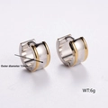 Polished two-tone stainless steel round hoop earrings with brushed finish and 13mm diameter - Smooth Round Hoop Earrings / Outer Diameter 13mm / Two-tone (Gold & Silver)