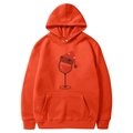 Orange Christmas hoodie with reindeer wine glass graphic and kangaroo pocket - S / Tops / Orange - Rhinestone Christmas Wine Glass (65)