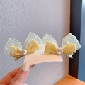 Gelbe Haarspangen-Schleifen aus Netzstoff für Mädchen mit eleganten Perlenverzierungen - Paar Gelbe Perlen