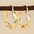 Goldene gedrehte Creolen mit polierter und matter Textur an einem Ast hängend - E4419-Doppelt Gedrehtes Seil / Gold