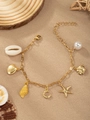 Gold ocean theme bracelet with pearls, shells, starfish and letter C charm detail - Letter C(C)