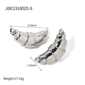 Chunky silver croissant earrings in 18k plated stainless steel with spiral texture - One Pair / Silver (JDE2310025-S)