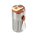 Smart coffee tumbler in brown and beige with temperature display and fabric strap - Plain Style / Silver - Brown Lid