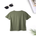Rear view of an army green knit cotton T-shirt laid flat on a clean white background - Army Green (Back)