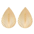 Detailed view of gold teardrop earrings featuring a unique textured banana leaf pattern - Earrings / KC Gold (Earrings) N-057