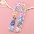 Set di 12 scomparti con glitter a forma di cuore e farfalla per nail art e trucco - T-355 (Paillettes Forme Miste)