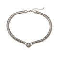 Collar de cadena de cubos plateados con colgante hexagonal de circón para mujer - Plateado
