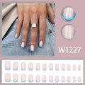 Minimalist light blue French press-on nail set with 24 pieces and natural pink base - French Light Blue Color Blocking (W1227)