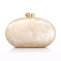 Elegant acrylic pearl marble evening clutch bag with gold spherical clasp and shell texture - Champagne