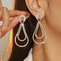 Luxury gold drop earrings with tiered waterdrop crystals and sparkling rhinestones - Gold Double Teardrop Long Style (DTE1316629GL-W)