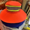 Detail of high visibility fluorescent orange sun hat with reflective strips and mesh - Orange