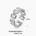 Anillo ajustable de eslabones rectangulares huecos en acero inoxidable chapado en oro - Abierto Ajustable / Color Acero