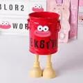 Minimalist red iron pen holder with cartoon mouth design and yellow boot stands - Retro Red with Stickers and Feet / Retro Copper