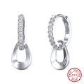 S925 sterling silver hoop earrings with zircon pavé and teardrop shaped pendant - Water Drop Pendant with Zirconia / Silver (APE64-P)