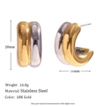 Two-tone 18K gold and silver stainless steel double layered C-shaped hoop earrings - Curved Double-Layer C-Shape Stud Earrings - Two-Tone
