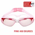 Pink professional prescription swim goggles 400 degrees with integrated earplugs - 400 Degree Myopia / Electroplated Pink