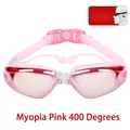 Pink professional prescription swim goggles 400 degrees with integrated earplugs - 400 Degree Myopia / Electroplated Pink