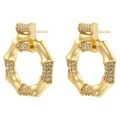 Orecchini a cerchio dorati a forma di bambù con accenti di cristalli pavé luccicanti - Stile Bambù Dorato (VE1536)
