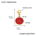 Gold stainless steel lobster clasp pendant with red oil drip enamel and zircon stone - D187-1 Gold Round Enamel Pendant (Red) 1PC