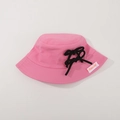 Pink kids bucket hat with black woven bow decoration and fierce cat label - CM8003 Tie Bow Series / Pink