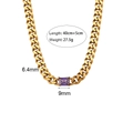 6.4mm golden Cuban chain necklace with a purple rectangular zircon gemstone pendant - Cuban Chain Rectangular Zircon Necklace - Gold - Purple Zircon