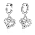 Silver hoop earrings with hollow heart charms in a polished stainless steel finish - Floral Heart (MS-683) / Steel