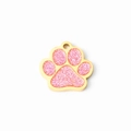 Pink glitter cat paw pet ID tag with a gold frame for cats and dogs and DIY engraving - Pink