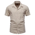 Camicia uomo beige a quadri jacquard con trama geometrica e design a maniche corte e bottoni - XL / Albicocca