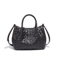 Deep brown woven leather bucket bag with top handles and adjustable shoulder strap - Iron Grey