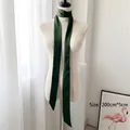 Deep green skinny satin scarf for women in 200cm length with elegant solid finish - 190*5cm / Dark Green
